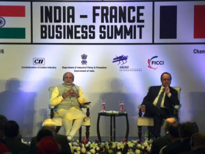 Prime Minister Narendra Modi and French President Francois Hollande during the India-France Business Summit in Chandigarh