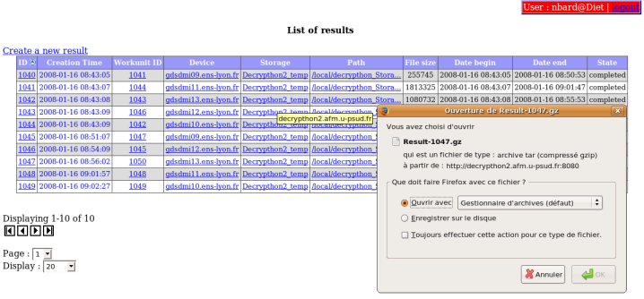 List of results for the job 17