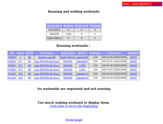 DIET Webboard : running workunits